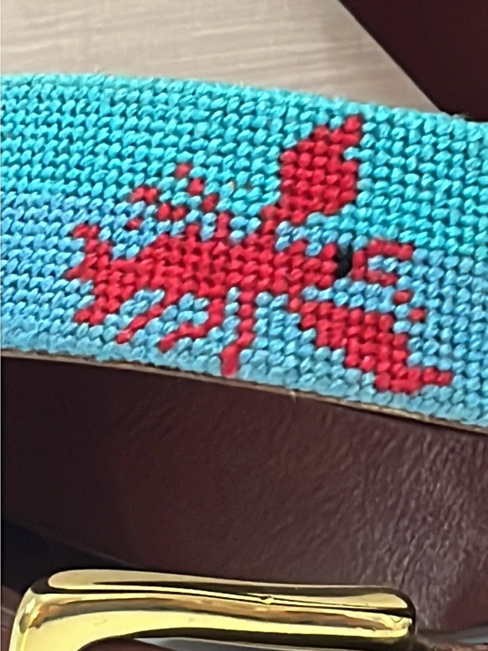 Tucker Blair Handmade Blue Needlepoint Lobster Belt Brass Buckle Sz 38
